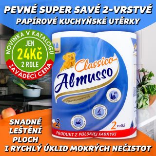 💥 DNES ZA VÝHODNOU CENU 🧻🍃✨ ALMUSSO CLASSICO Kuchyňské utěrky papírové 2-vrstvé 2ks DUO BALENÍ - Oblíbené super savé...