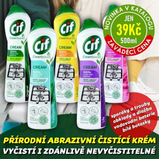 🟢 NOVINKA V KATALOGU 💥💰 ZAVÁDĚCÍ CENA 🍃✨ CIF CREAM Krémový abrazivní čistící přípravek 500ml Cif Cleanboost™ je krémový...