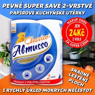 💥 NAKUP DNES ZA SUPER CENU 💦👍✨ ALMUSSO CLASSICO Kuchyňské utěrky papírové 2-vrstvé 2ks DUO BALENÍ - Oblíbené super savé...