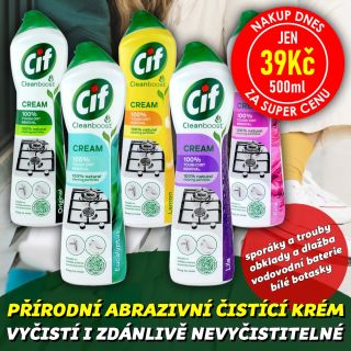 💥 NAKUP DNES ZA SUPER CENU 🍃✨ CIF CREAM Krémový abrazivní čistící přípravek 500ml Cif Cleanboost™ je krémový abrazivní...
