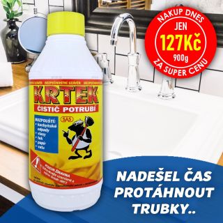 💥 NAKUP DNES ZA SUPER CENU 🥽🧤 KRTEK Čistič potrubí - granulát 900g Krtek - čistič potrubí je určen pro udržování odpadního...