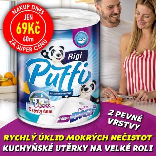 💥 NAKUP DNES ZA SUPER CENU 🧻✨ PUFFI BIGI Kuchyňské utěrky 2-vrstvé 60m 1role VELKÁ ROLE - Kvalitní super savé a odolné...