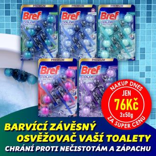 💥 NAKUP DNES ZA SUPER CENU 🚽🌸✨ BREF WC COLOR AKTIV+ PREMIUM Tuhý barvící závěsný WC blok 3x50g VÝHODNÉ BALENÍ - Oblíbený...
