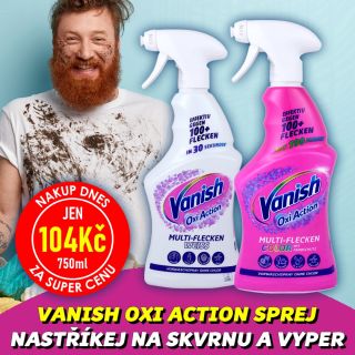 💥 NAKUP DNES ZA SUPER CENU 🔥 VANISH 👍 SPREJ NA SKVRNY 750ml ⏰ ZAVÁDĚCÍ CENA jen 104Kč‼️ 😭 Trápí Vás těžko odstranitelné...